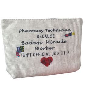 Pharmacy Technician Makeup Bag Funny‎ Quote Accessory Pouch Canvas Zipper Case